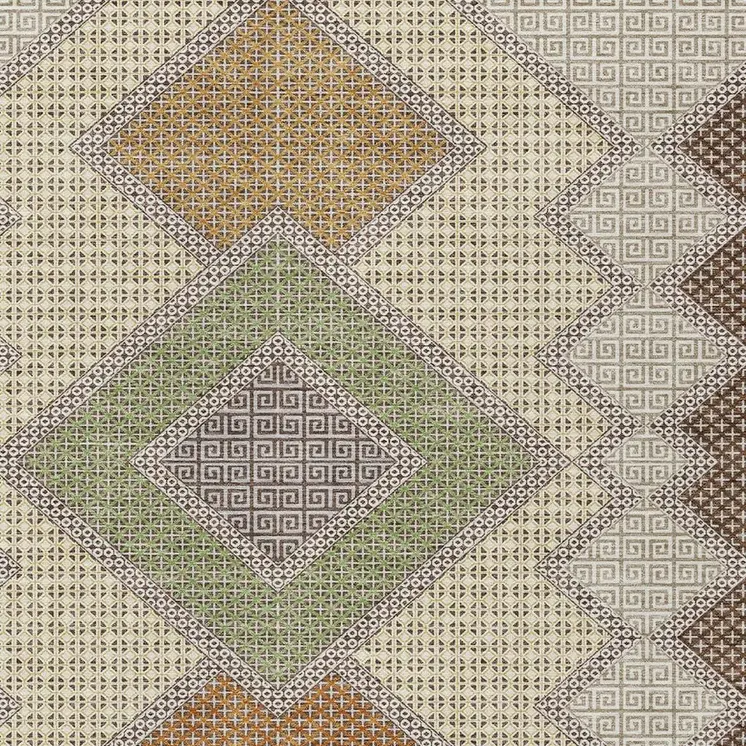 8' X 10' Brown Copper And Fern Green Geometric Washable Indoor Outdoor Area Rug