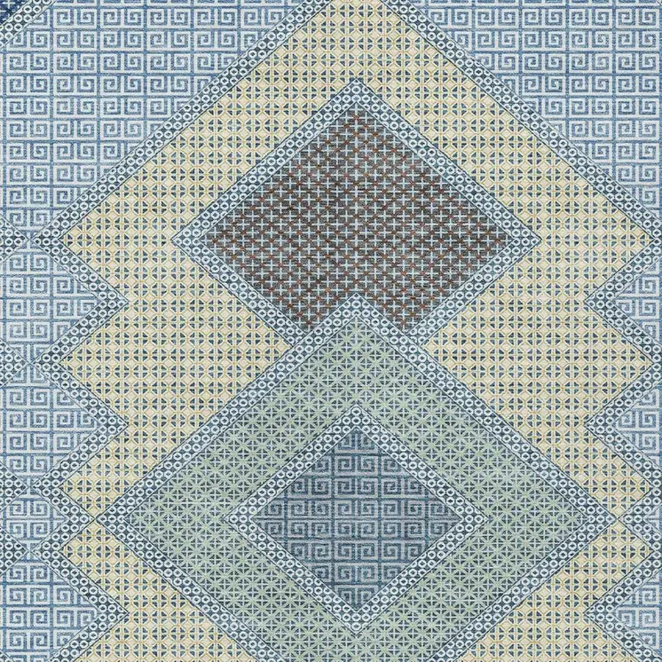 5' X 8' Denim Blue Gray And Brown Geometric Washable Indoor Outdoor Area Rug