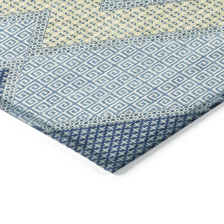 9' X 12' Denim Blue Gray And Brown Geometric Washable Indoor Outdoor Area Rug