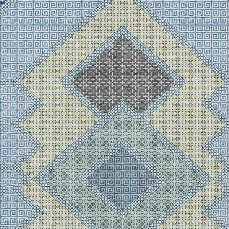 9' X 12' Denim Blue Gray And Brown Geometric Washable Indoor Outdoor Area Rug