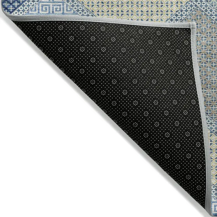 10' X 14' Denim Blue Gray And Brown Geometric Washable Indoor Outdoor Area Rug