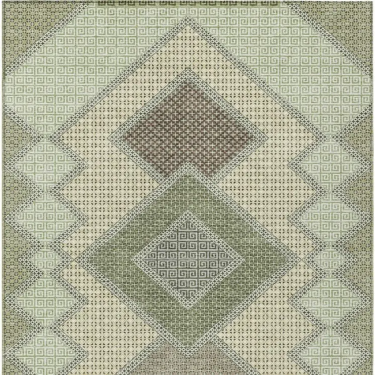 3' X 5' Green Gray And Taupe Geometric Washable Indoor Outdoor Area Rug