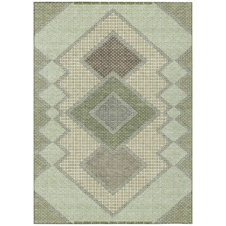3' X 5' Green Gray And Taupe Geometric Washable Indoor Outdoor Area Rug