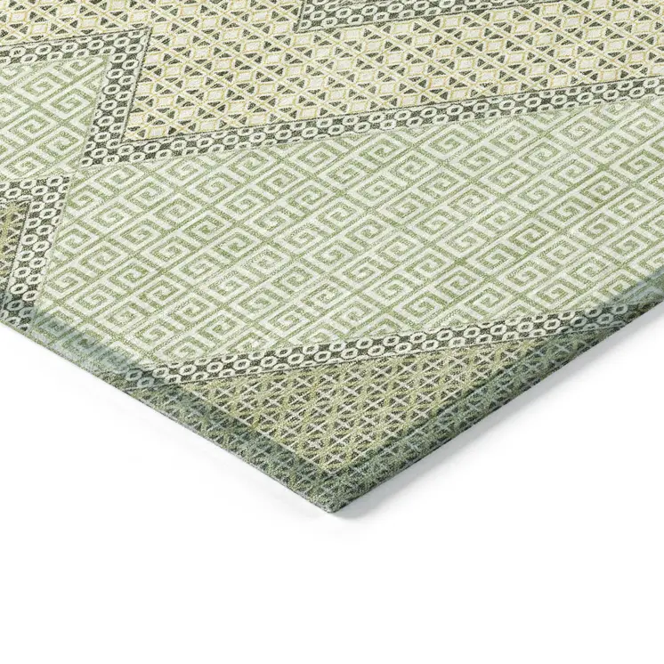 5' X 8' Green Gray And Taupe Geometric Washable Indoor Outdoor Area Rug