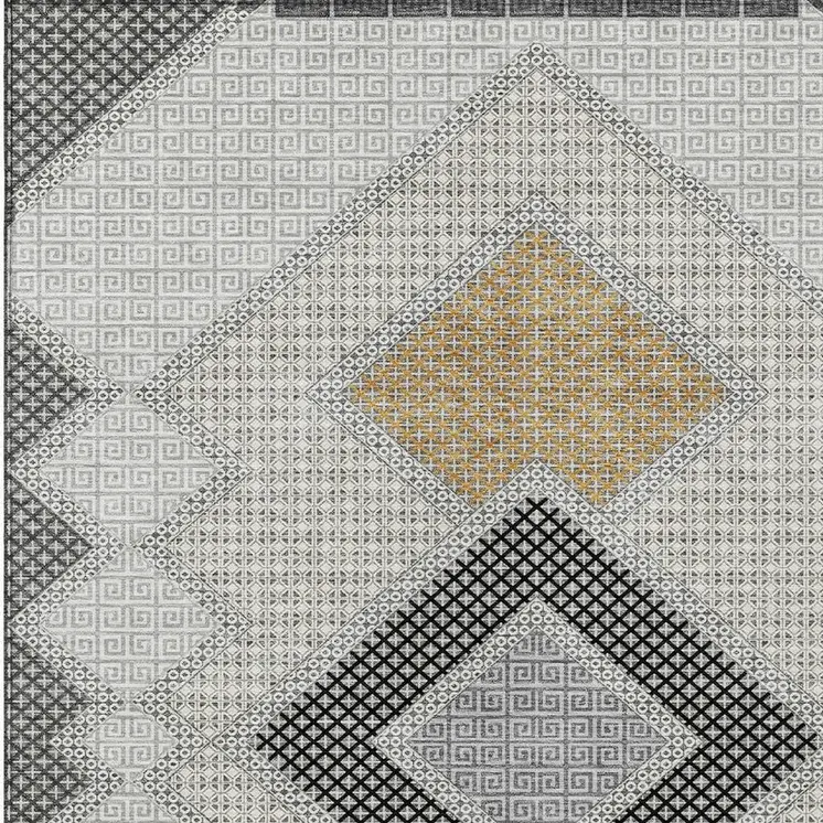 3' X 5' Gray Gold And Charcoal Geometric Washable Indoor Outdoor Area Rug