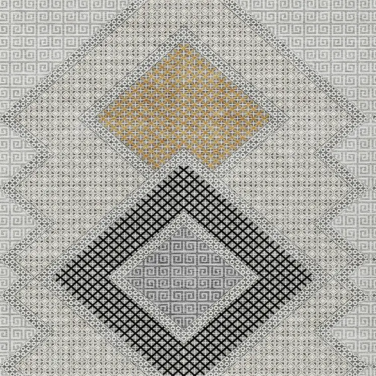 5' X 8' Gray Gold And Charcoal Geometric Washable Indoor Outdoor Area Rug