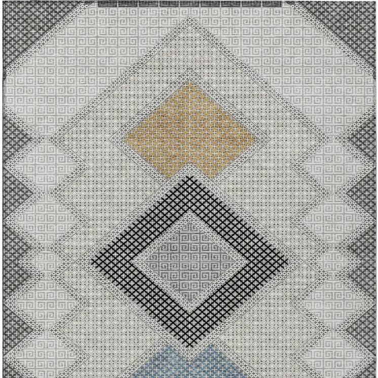 10' X 14' Gray Gold And Charcoal Geometric Washable Indoor Outdoor Area Rug