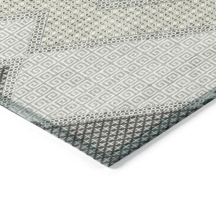 10' X 14' Gray Gold And Charcoal Geometric Washable Indoor Outdoor Area Rug