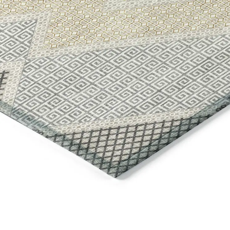 3' X 5' Pewter Copper And Silver Geometric Washable Indoor Outdoor Area Rug