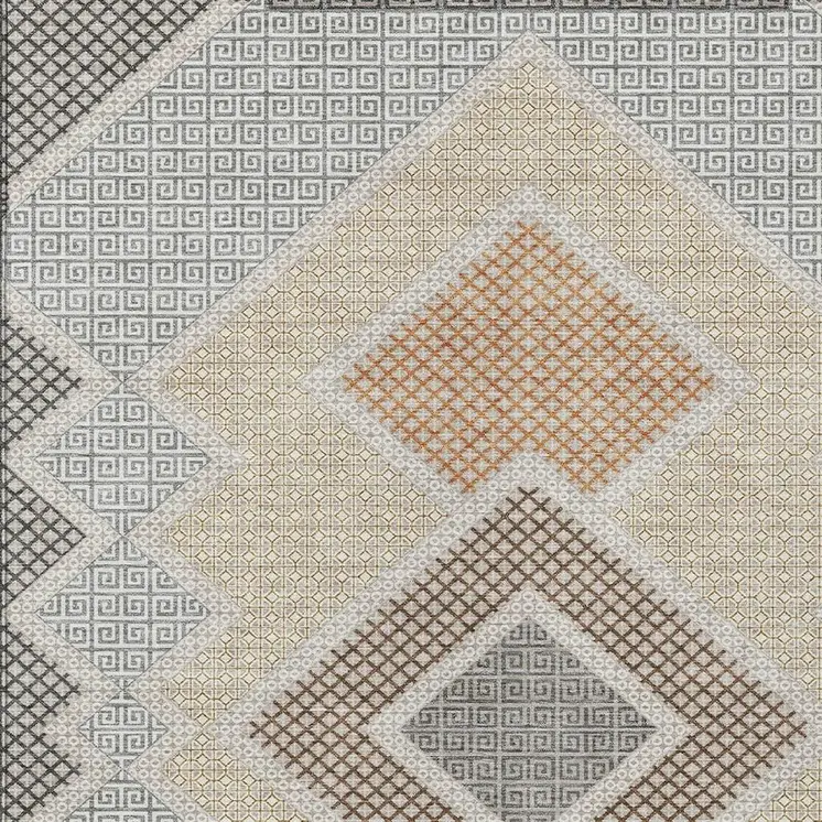 3' X 5' Pewter Copper And Silver Geometric Washable Indoor Outdoor Area Rug