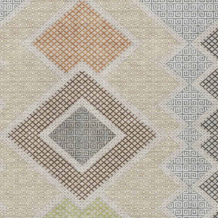 5' X 8' Pewter Copper And Silver Geometric Washable Indoor Outdoor Area Rug