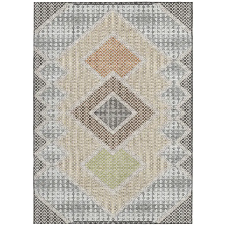 9' X 12' Pewter Copper And Silver Geometric Washable Indoor Outdoor Area Rug