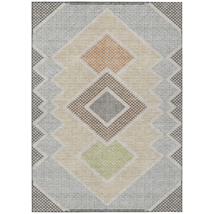 10' X 14' Pewter Copper And Silver Geometric Washable Indoor Outdoor Area Rug