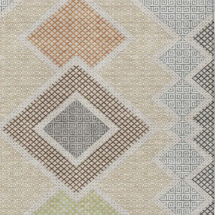 10' X 14' Pewter Copper And Silver Geometric Washable Indoor Outdoor Area Rug