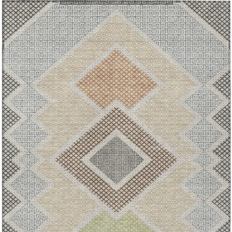 10' X 14' Pewter Copper And Silver Geometric Washable Indoor Outdoor Area Rug