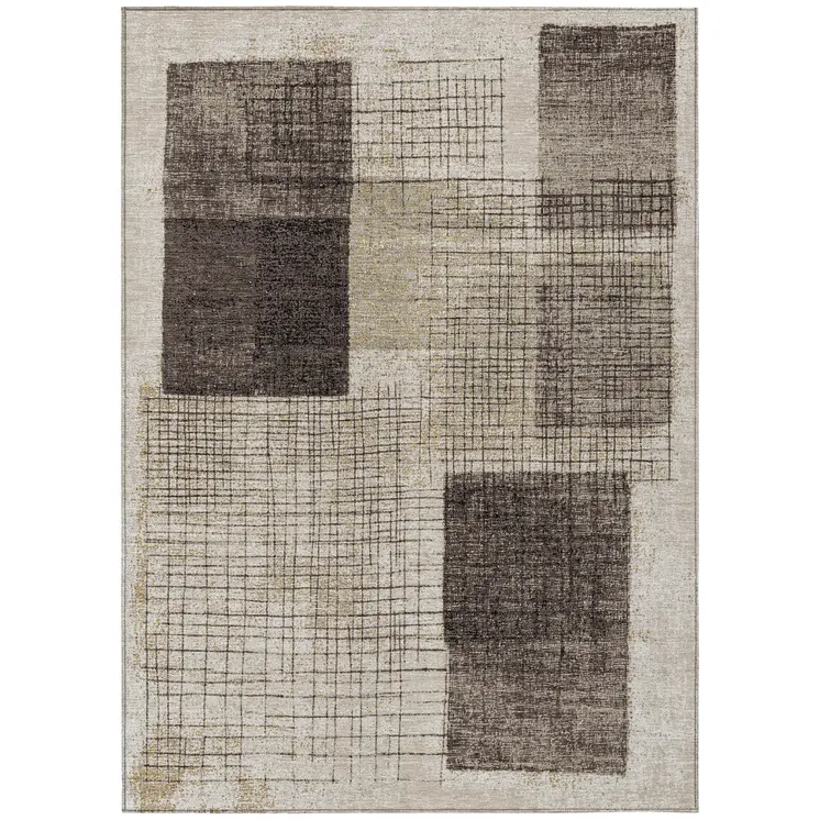3' X 5' Brown And Taupe Geometric Washable Indoor Outdoor Area Rug