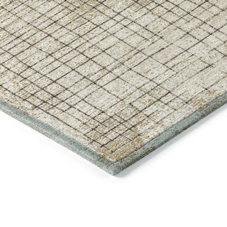 3' X 5' Brown And Taupe Geometric Washable Indoor Outdoor Area Rug