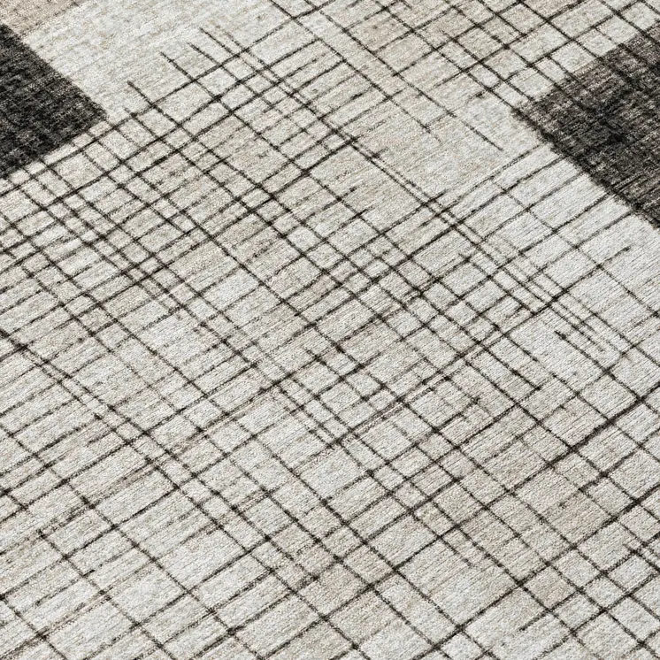 3' X 5' Ivory And Black Geometric Washable Indoor Outdoor Area Rug