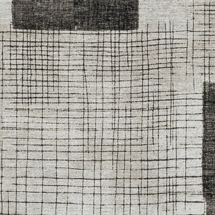 9' X 12' Ivory And Black Geometric Washable Indoor Outdoor Area Rug