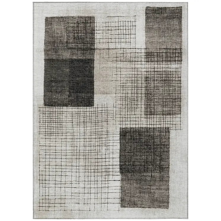9' X 12' Ivory And Black Geometric Washable Indoor Outdoor Area Rug