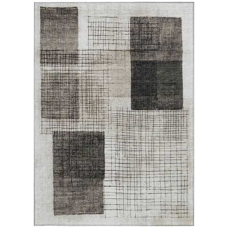 10' X 14' Ivory And Black Geometric Washable Indoor Outdoor Area Rug