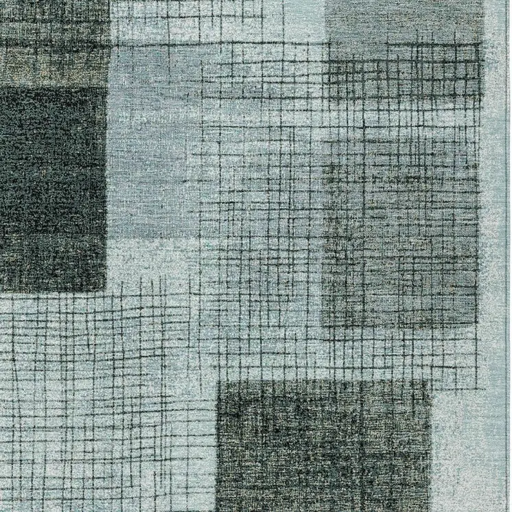 3' X 5' Teal Blue And Gray Geometric Washable Indoor Outdoor Area Rug