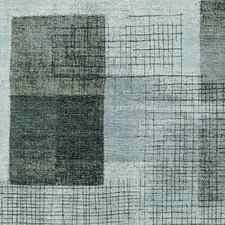 5' X 8' Teal Blue And Gray Geometric Washable Indoor Outdoor Area Rug