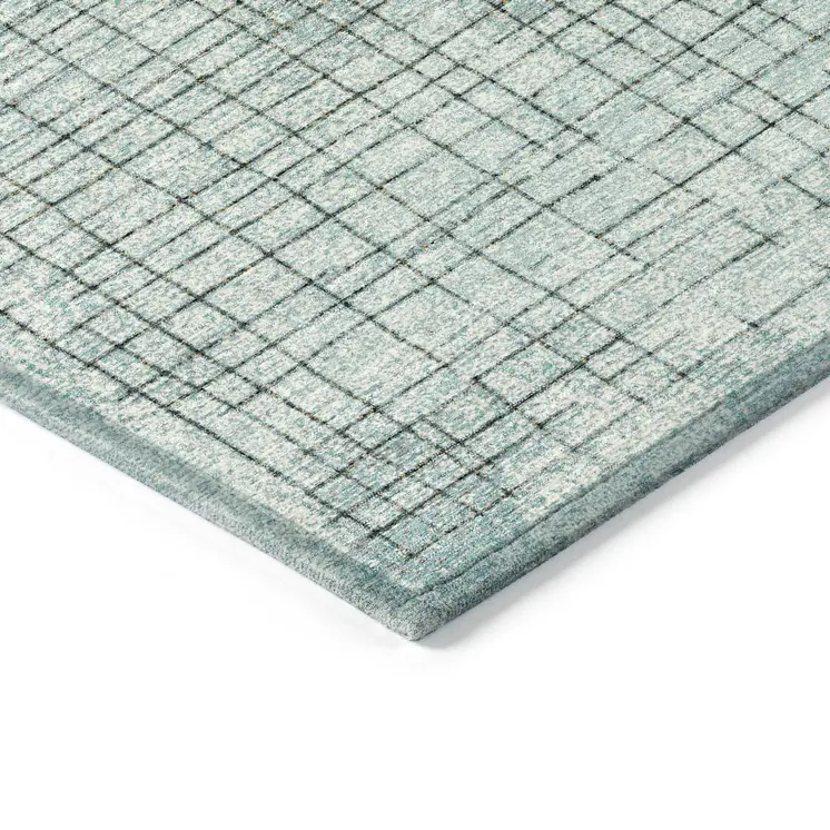 8' Teal Blue And Gray Round Geometric Washable Indoor Outdoor Area Rug