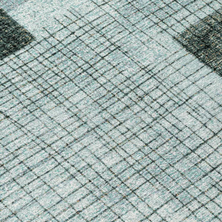 8' X 10' Teal Blue And Gray Geometric Washable Indoor Outdoor Area Rug