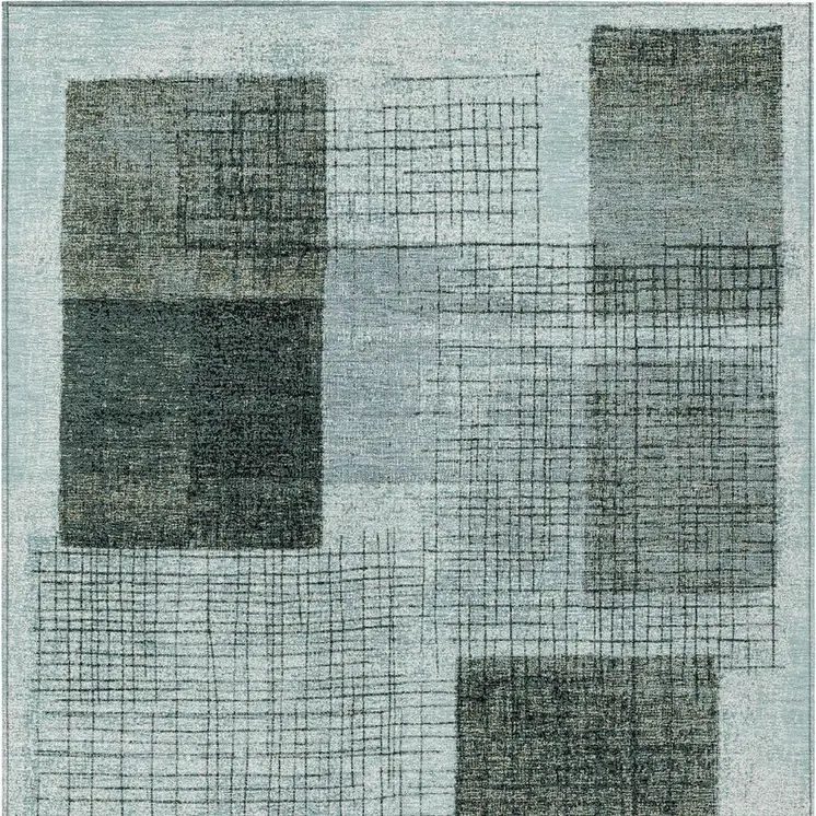 10' X 14' Teal Blue And Gray Geometric Washable Indoor Outdoor Area Rug