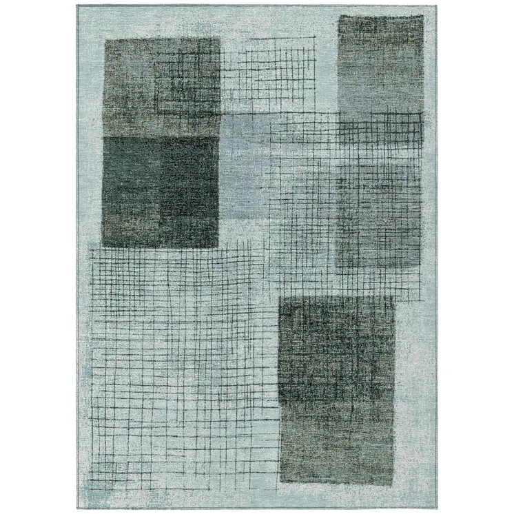 10' X 14' Teal Blue And Gray Geometric Washable Indoor Outdoor Area Rug