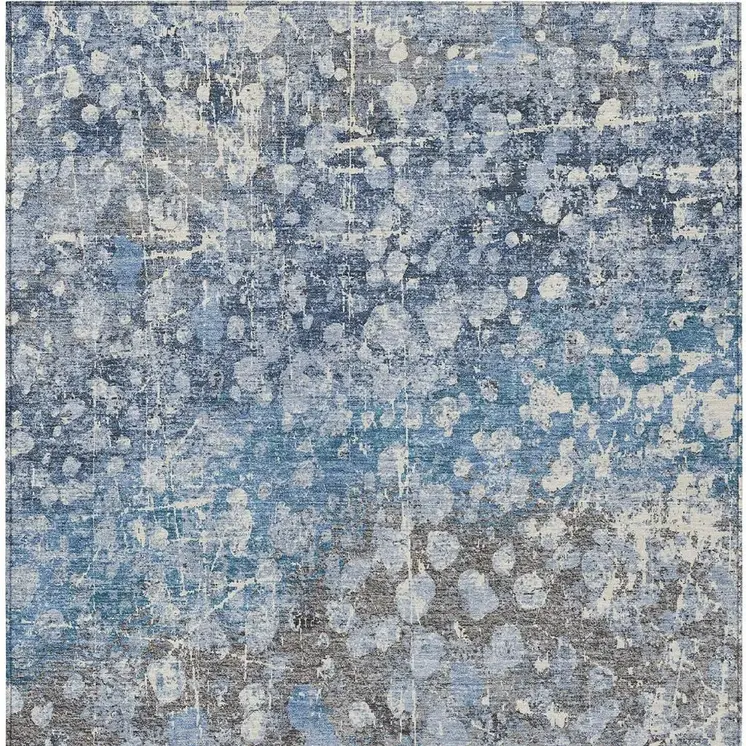 5' X 8' Blue And Gray Abstract Washable Indoor Outdoor Area Rug