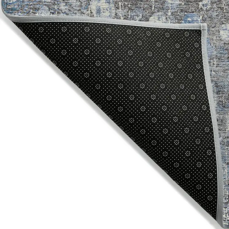 5' X 8' Blue And Gray Abstract Washable Indoor Outdoor Area Rug