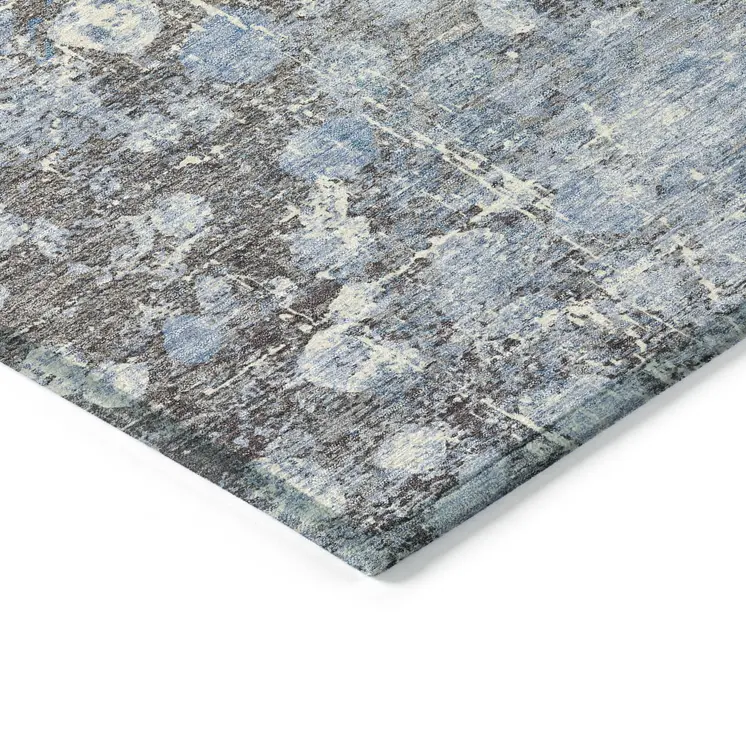 5' X 8' Blue And Gray Abstract Washable Indoor Outdoor Area Rug