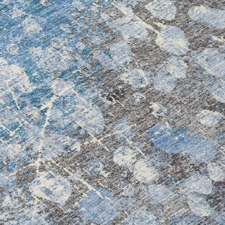 5' X 8' Blue And Gray Abstract Washable Indoor Outdoor Area Rug