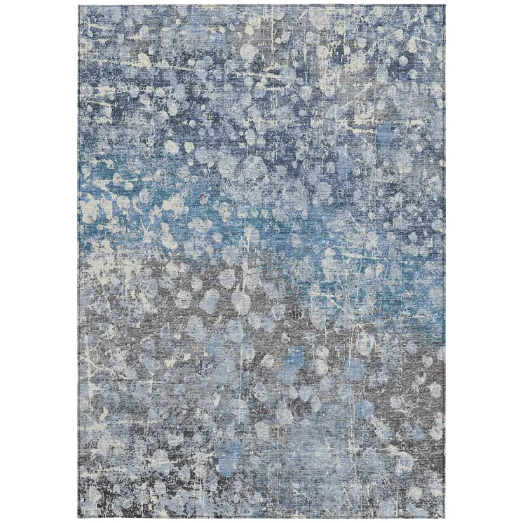 9' X 12' Blue And Gray Abstract Washable Indoor Outdoor Area Rug