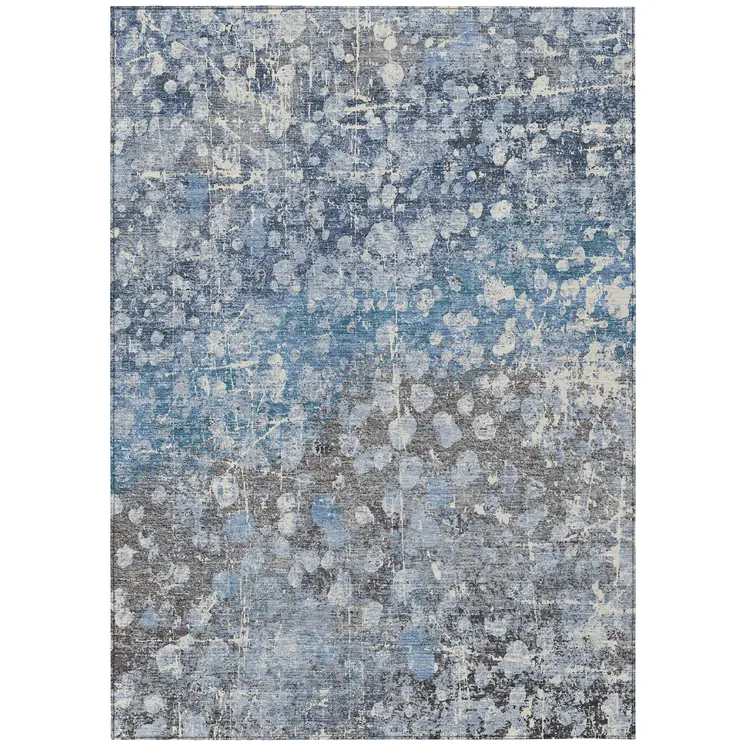 9' X 12' Blue And Gray Abstract Washable Indoor Outdoor Area Rug