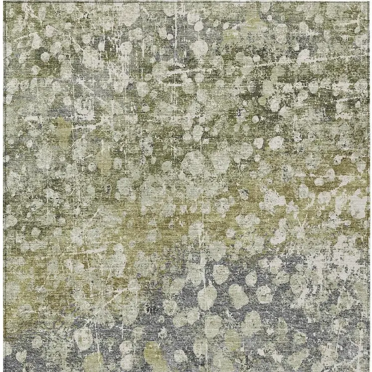 3' X 5' Olive Green And Gray Abstract Washable Indoor Outdoor Area Rug