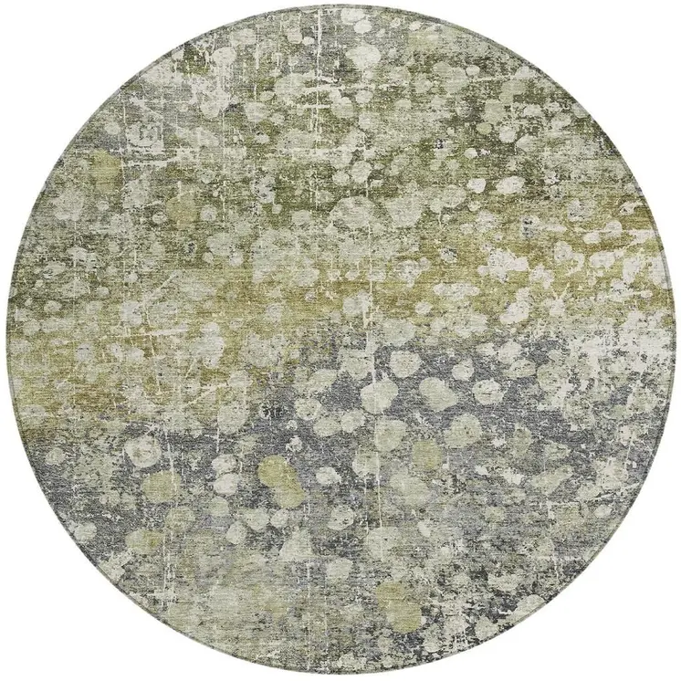 8' Olive Green And Gray Round Abstract Washable Indoor Outdoor Area Rug