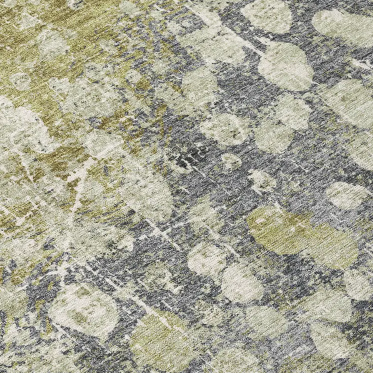 8' Olive Green And Gray Round Abstract Washable Indoor Outdoor Area Rug