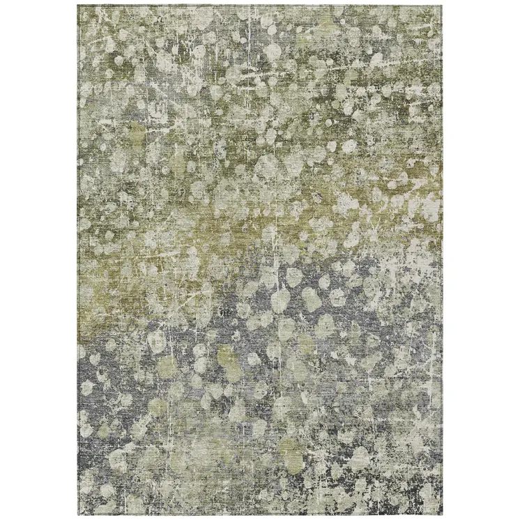8' X 10' Olive Green And Gray Abstract Washable Indoor Outdoor Area Rug