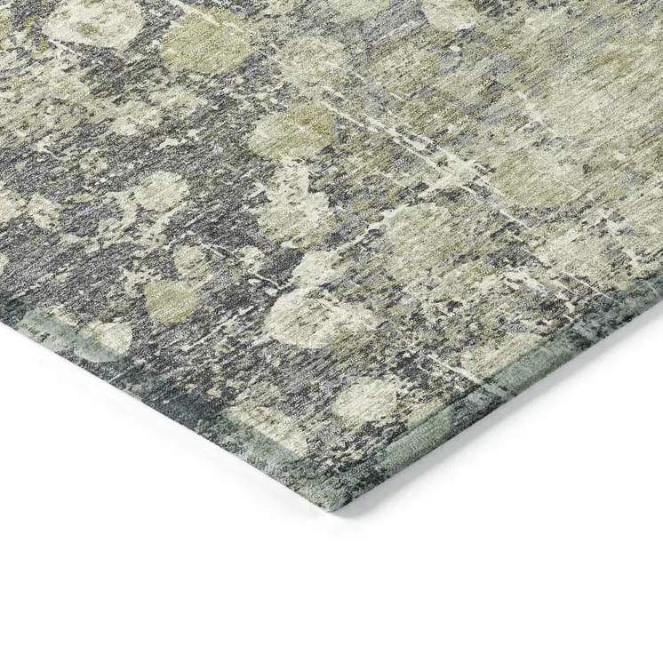 8' X 10' Olive Green And Gray Abstract Washable Indoor Outdoor Area Rug