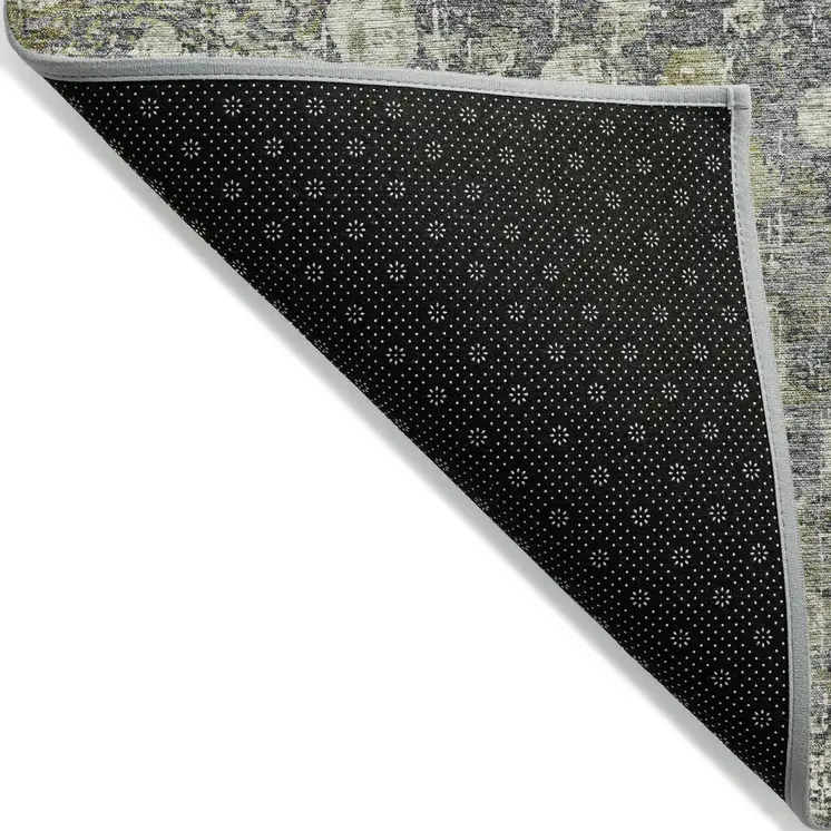 9' X 12' Olive Green And Gray Abstract Washable Indoor Outdoor Area Rug
