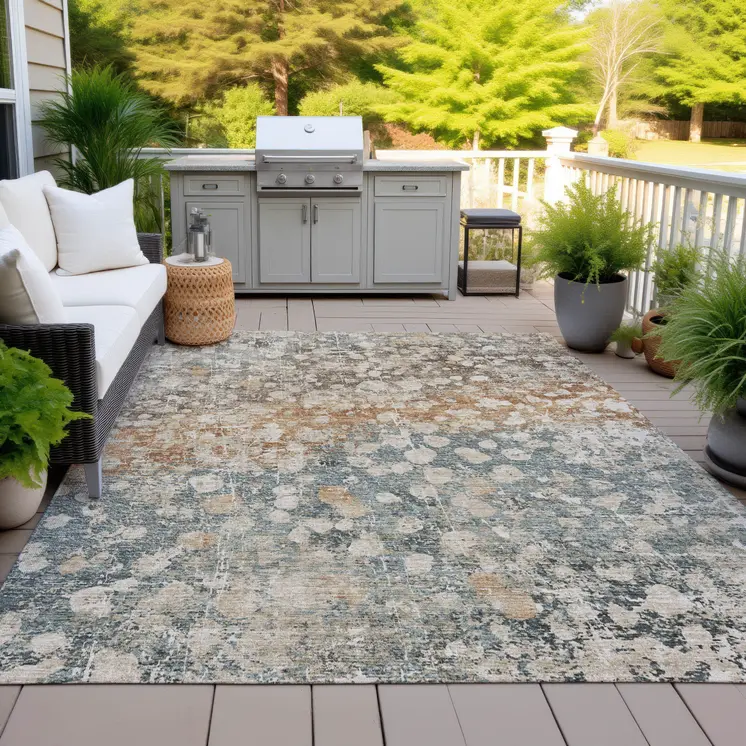 3' X 5' Beige And Copper Abstract Washable Indoor Outdoor Area Rug