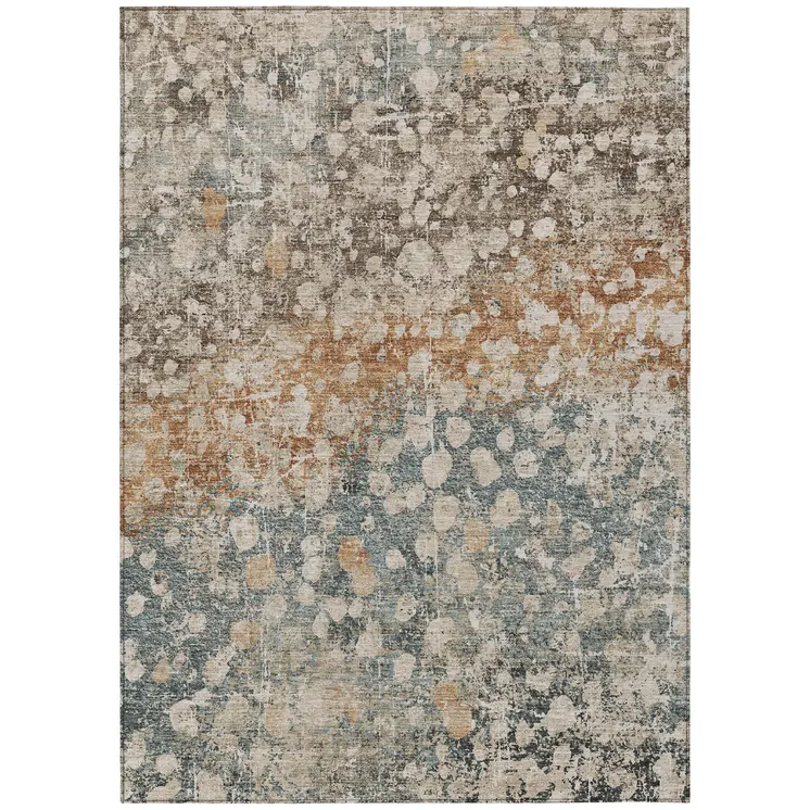 3' X 5' Beige And Copper Abstract Washable Indoor Outdoor Area Rug