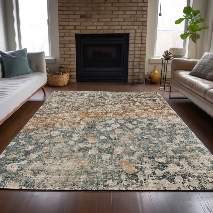 3' X 5' Beige And Copper Abstract Washable Indoor Outdoor Area Rug