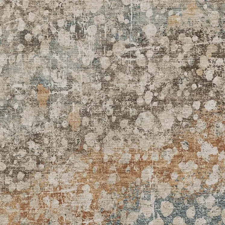 5' X 8' Beige And Copper Abstract Washable Indoor Outdoor Area Rug