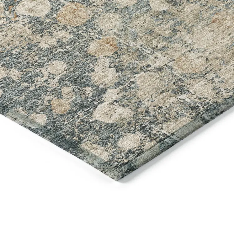 8' Beige And Copper Round Abstract Washable Indoor Outdoor Area Rug