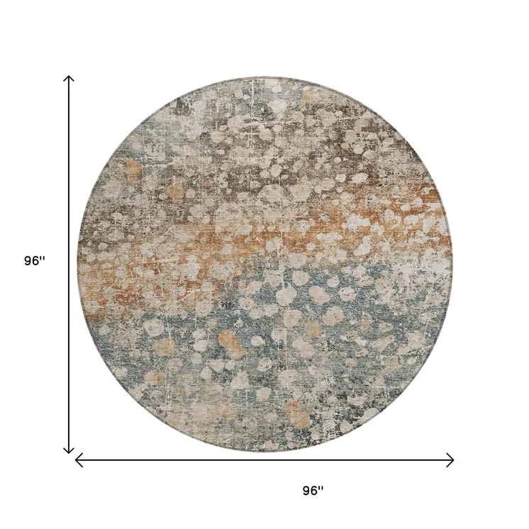 8' Beige And Copper Round Abstract Washable Indoor Outdoor Area Rug