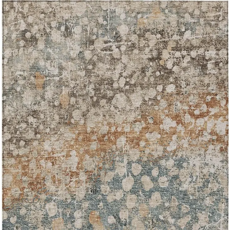 10' X 14' Beige And Copper Abstract Washable Indoor Outdoor Area Rug